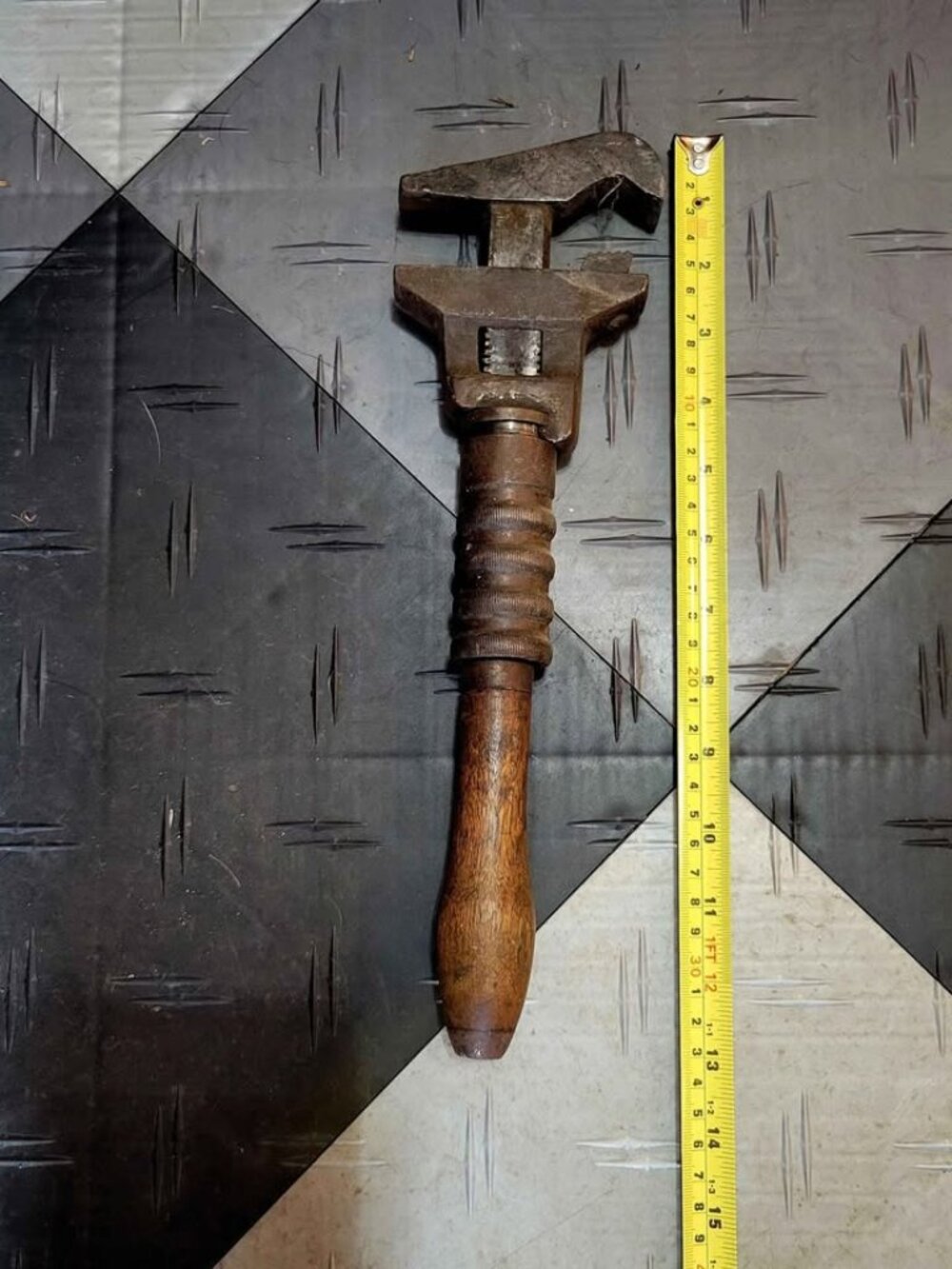 Vintage Bemis & Call Combination Pipe And Spanner Wrench With Wood Handle